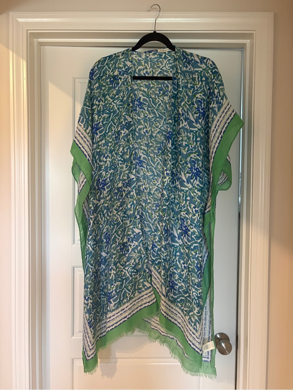 Lightweight Blue & Green Printed Kimono Cover-Up
